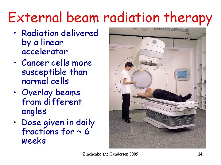 External beam radiation therapy • Radiation delivered by a linear accelerator • Cancer cells