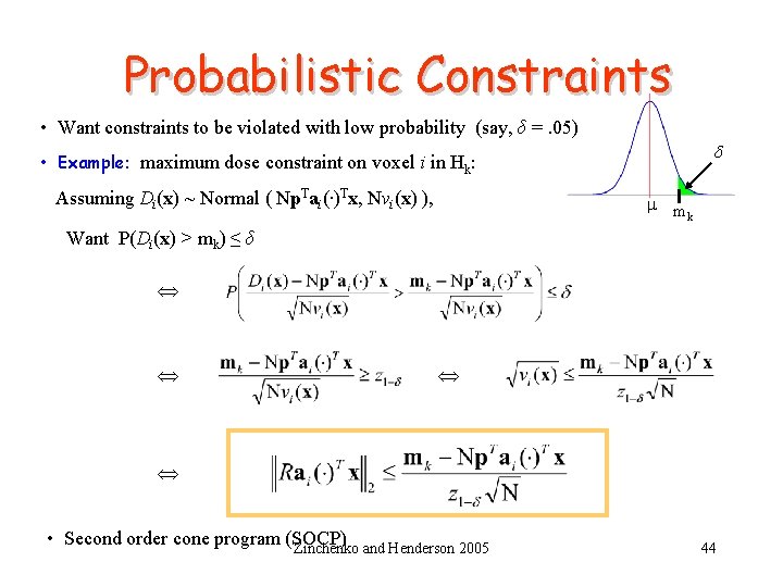 Probabilistic Constraints • Want constraints to be violated with low probability (say, δ =.