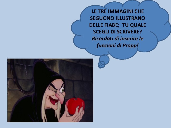 LE TRE IMMAGINI CHE SEGUONO ILLUSTRANO DELLE FIABE; TU QUALE SCEGLI DI SCRIVERE? Ricordati