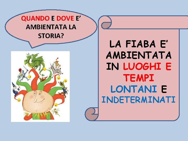 QUANDO E DOVE E’ AMBIENTATA LA STORIA? LA FIABA E’ AMBIENTATA IN LUOGHI E