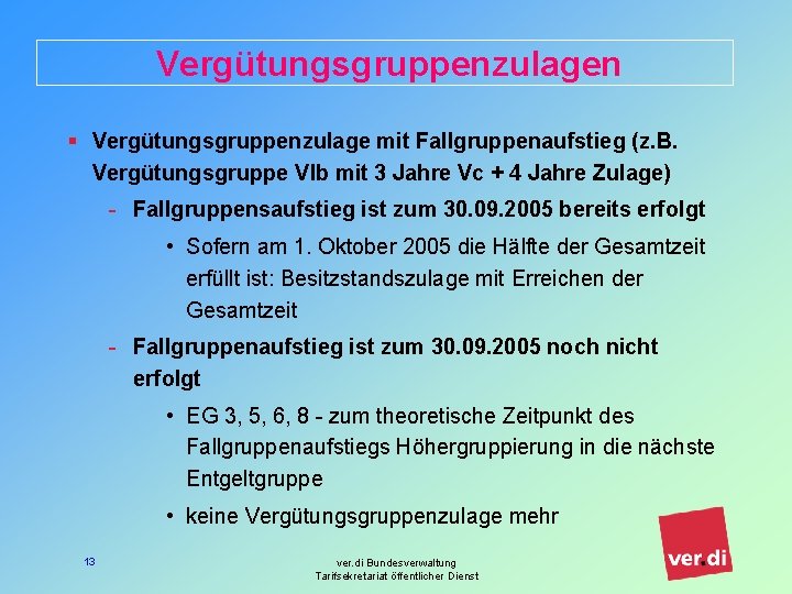 Vergütungsgruppenzulagen § Vergütungsgruppenzulage mit Fallgruppenaufstieg (z. B. Vergütungsgruppe VIb mit 3 Jahre Vc +