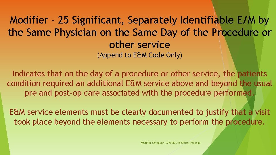 Modifier – 25 Significant, Separately Identifiable E/M by the Same Physician on the Same