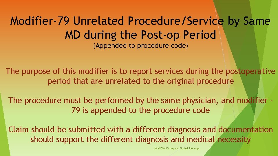 Modifier-79 Unrelated Procedure/Service by Same MD during the Post-op Period (Appended to procedure code)