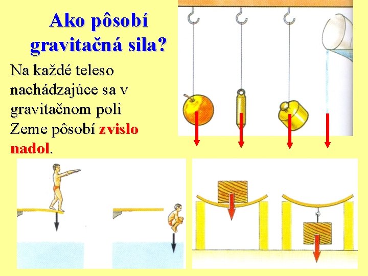 Ako pôsobí gravitačná sila? Na každé teleso nachádzajúce sa v gravitačnom poli Zeme pôsobí