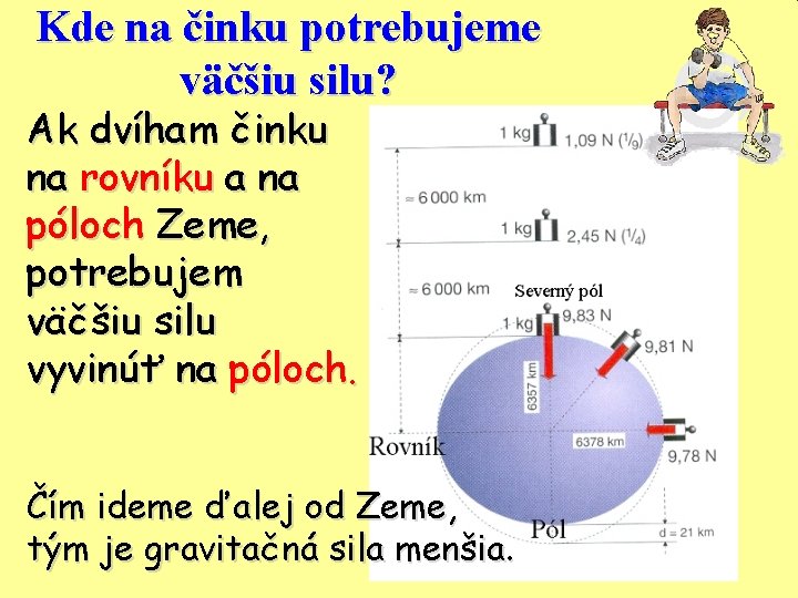 Kde na činku potrebujeme väčšiu silu? Ak dvíham činku na rovníku a na póloch