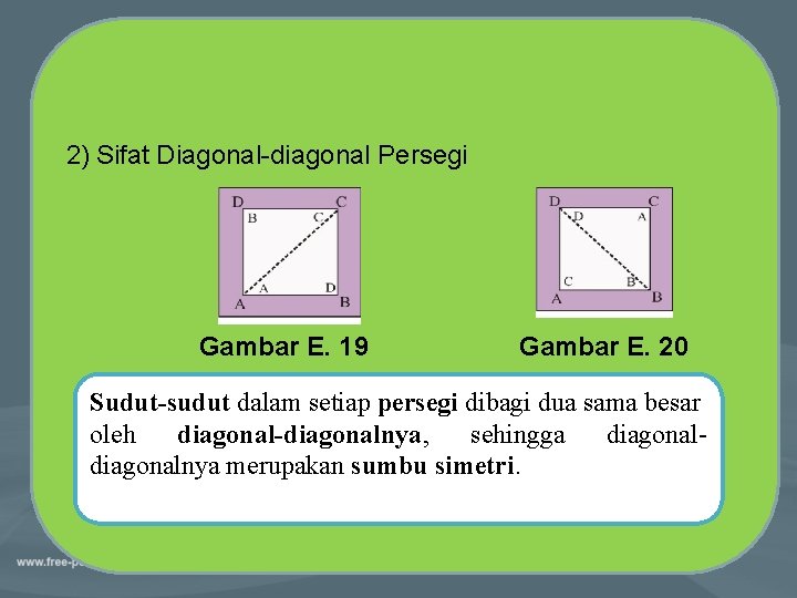 2) Sifat Diagonal-diagonal Persegi Gambar E. 19 Gambar E. 20 Sudut-sudut dalam setiap persegi