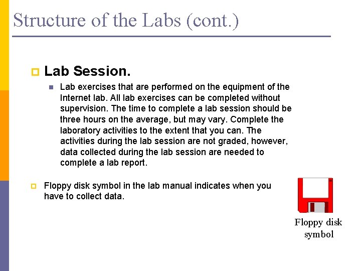 Structure of the Labs (cont. ) p Lab Session. n p Lab exercises that