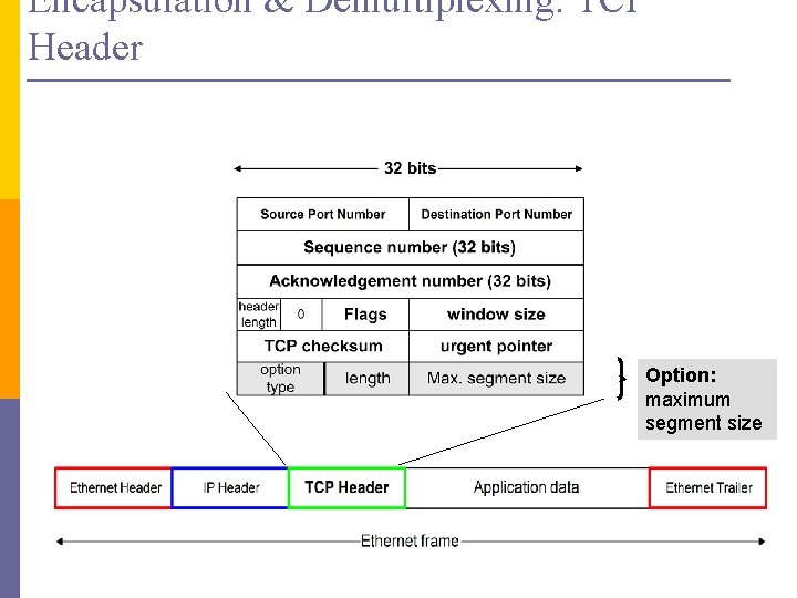 Encapsulation & Demultiplexing: TCP Header Option: maximum segment size 