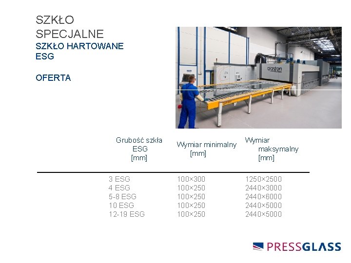 SZKŁO SPECJALNE SZKŁO HARTOWANE ESG OFERTA Grubość szkła ESG [mm] 3 ESG 4 ESG