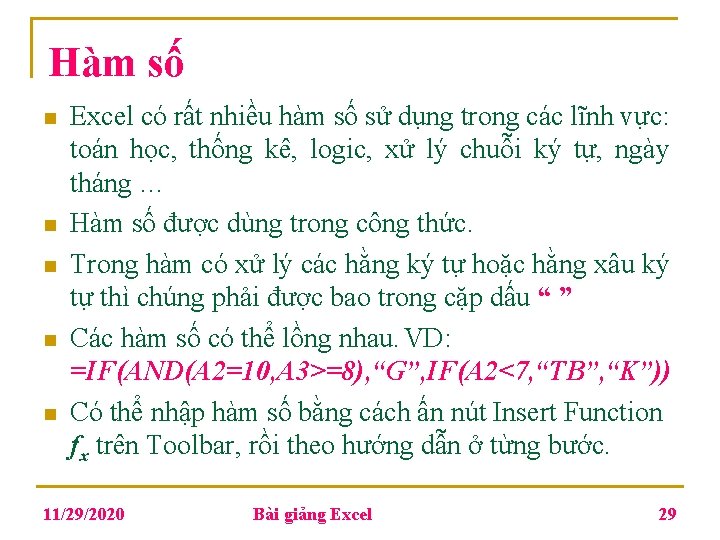 Hàm số n n n Excel có rất nhiều hàm số sử dụng trong