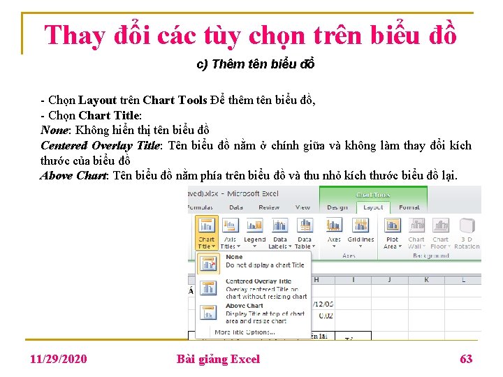 Thay đổi các tùy chọn trên biểu đồ c) Thêm tên biểu đồ -