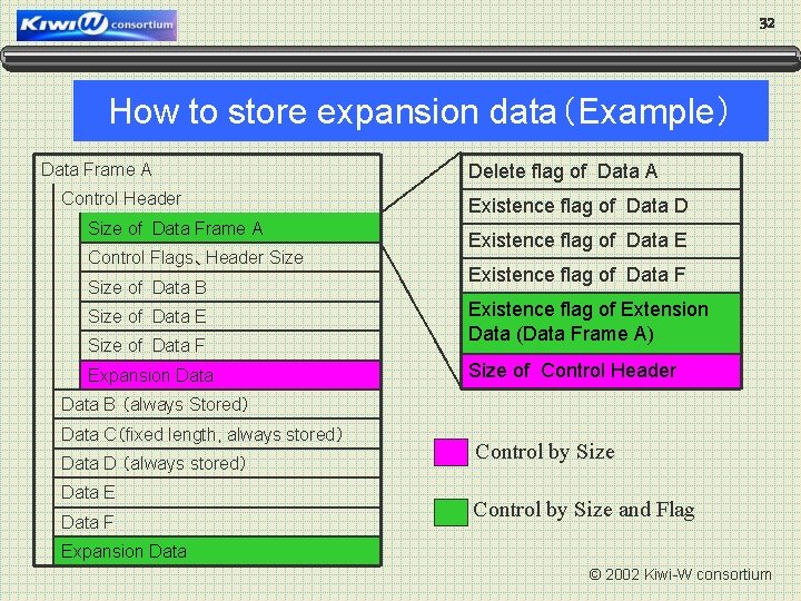 32 How to store expansion data（Example） Data Frame A Control Header Size of Data