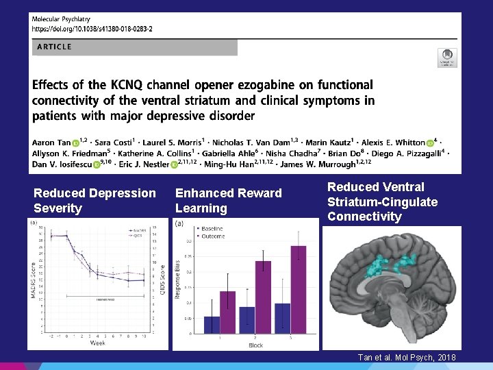 Reduced Depression Severity Enhanced Reward Learning Reduced Ventral Striatum-Cingulate Connectivity Tan et al. Mol