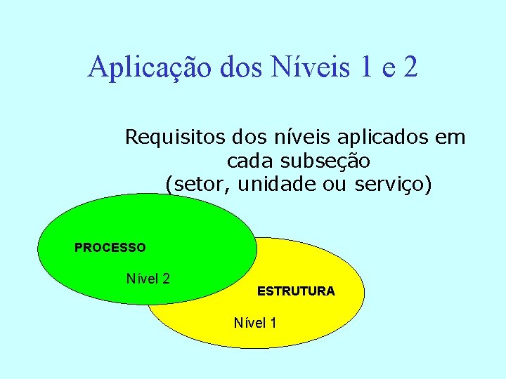 Aplicação dos Níveis 1 e 2 Requisitos dos níveis aplicados em cada subseção (setor,