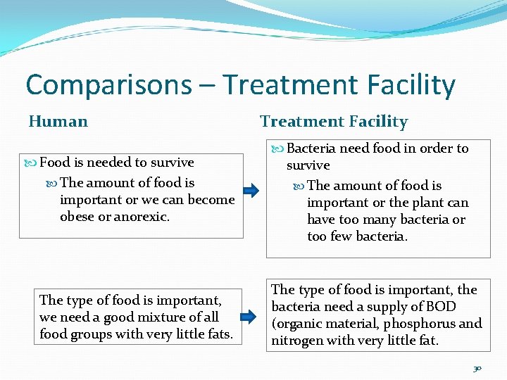 Comparisons – Treatment Facility Human Food is needed to survive The amount of food