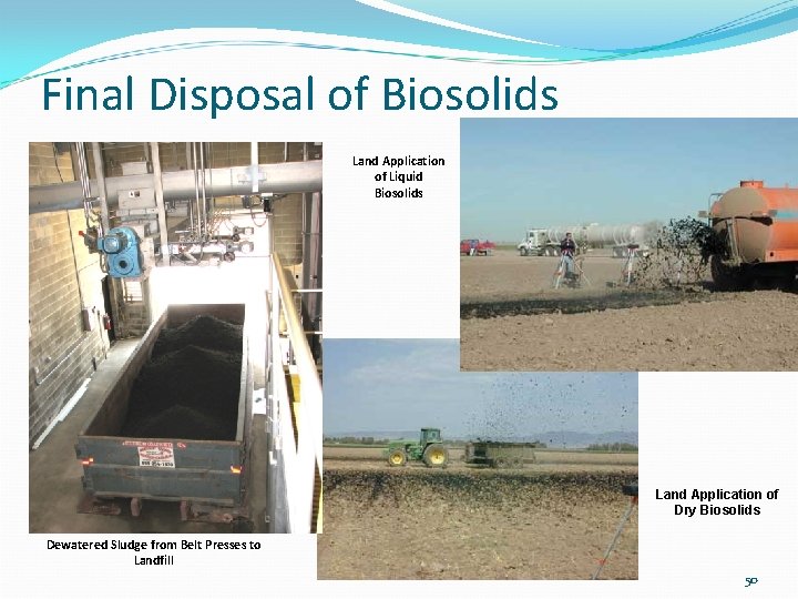 Final Disposal of Biosolids Land Application of Liquid Biosolids Land Application of Dry Biosolids