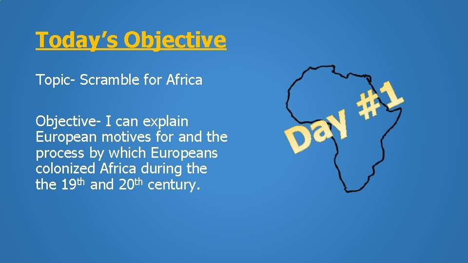 Today’s Objective Topic- Scramble for Africa Objective- I can explain European motives for and
