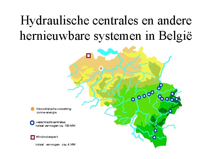 Hydraulische centrales en andere hernieuwbare systemen in België fotovoltaïsche omzetting zonne-energie waterkrachtcentrales totaal vermogen