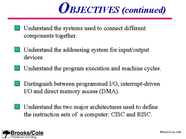 OBJECTIVES (continued) Understand the systems used to connect different components together. Understand the addressing OBJECTIVES (continued) Understand the systems used to connect different components together. Understand the addressing