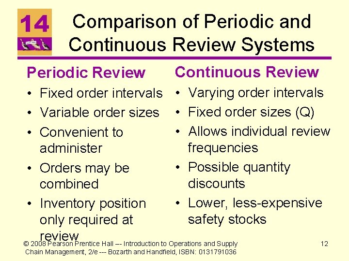 Comparison of Periodic and Continuous Review Systems Periodic Review Continuous Review • Fixed order