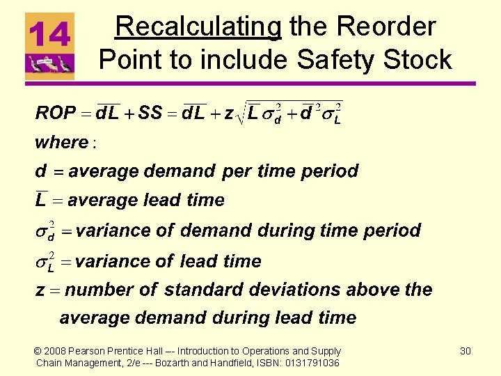 Recalculating the Reorder Point to include Safety Stock © 2008 Pearson Prentice Hall ---