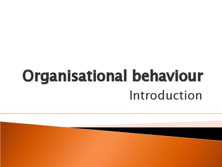 Organisational behaviour Introduction 
