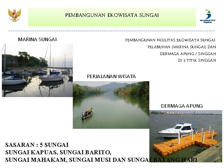 PEMBANGUNAN EKOWISATA SUNGAI MARINA SUNGAI PEMBANGUNAN FASILITAS EKOWISATA SUNGAI: PELABUHAN (MARINA SUNGAI) DAN DERMAGA