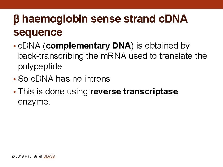  haemoglobin sense strand c. DNA sequence • c. DNA (complementary DNA) is obtained
