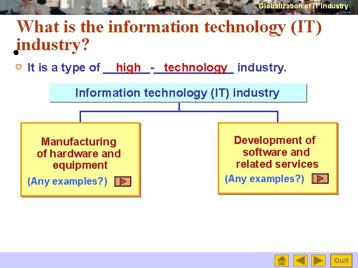 Globalization of IT Industry What is the information technology (IT) industry? It is a