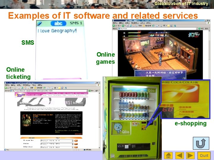 Globalization of IT Industry Examples of IT software and related services SMS Online games