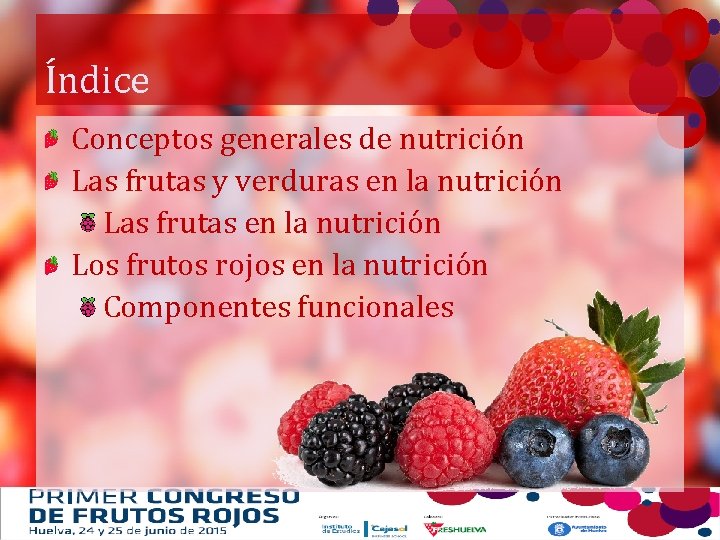 Índice Conceptos generales de nutrición Las frutas y verduras en la nutrición Las frutas
