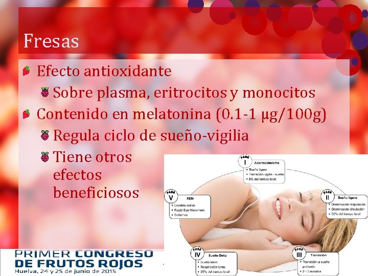 Fresas Efecto antioxidante Sobre plasma, eritrocitos y monocitos Contenido en melatonina (0. 1 -1
