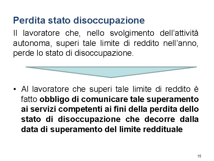 Perdita stato disoccupazione Il lavoratore che, nello svolgimento dell’attività autonoma, superi tale limite di