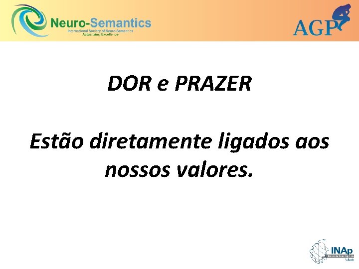 DOR e PRAZER Estão diretamente ligados aos nossos valores. 