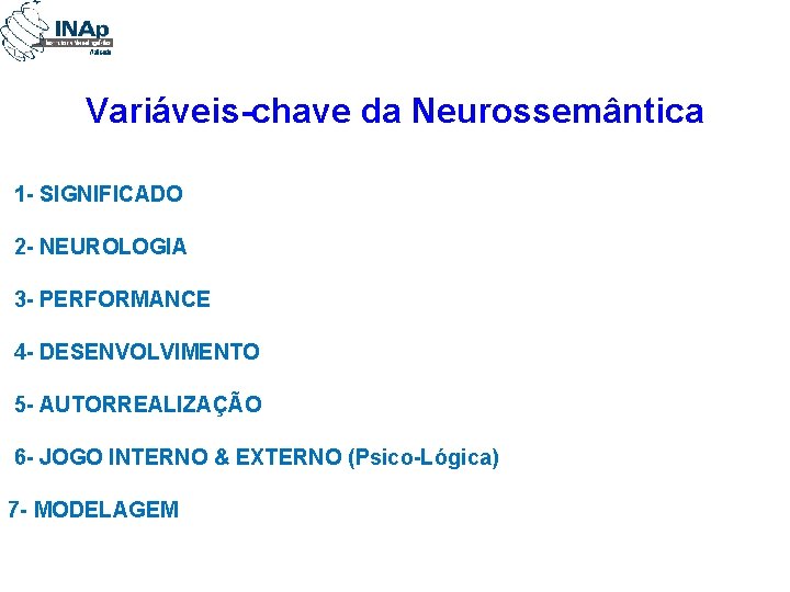 Variáveis-chave da Neurossemântica 1 - SIGNIFICADO 2 - NEUROLOGIA 3 - PERFORMANCE 4 -