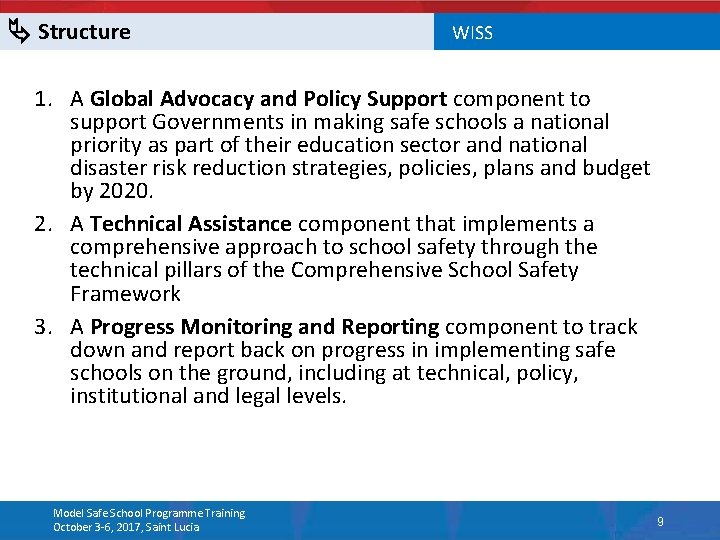  Structure WISS 1. A Global Advocacy and Policy Support component to support Governments