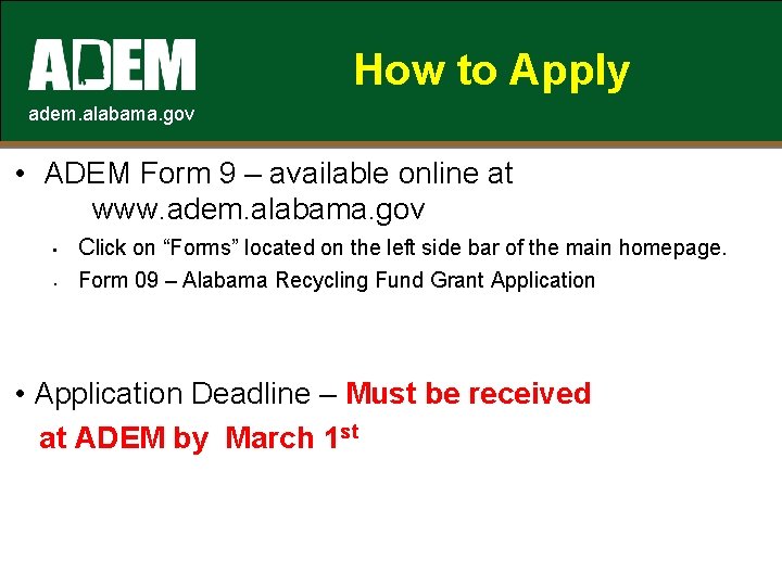 How to Apply adem. alabama. gov • ADEM Form 9 – available online at