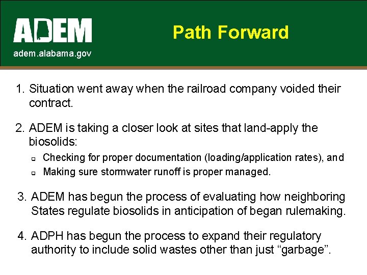 Path Forward adem. alabama. gov 1. Situation went away when the railroad company voided