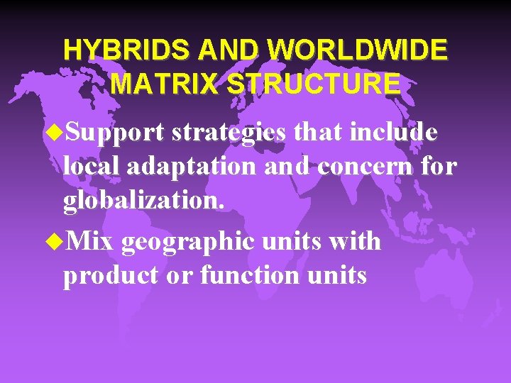 HYBRIDS AND WORLDWIDE MATRIX STRUCTURE u. Support strategies that include local adaptation and concern