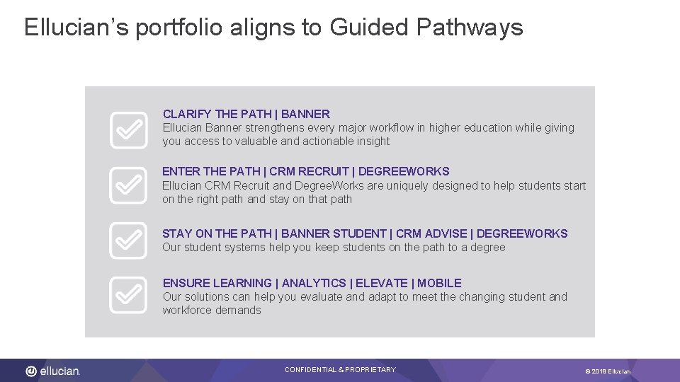 Ellucian’s portfolio aligns to Guided Pathways CLARIFY THE PATH | BANNER Ellucian Banner strengthens