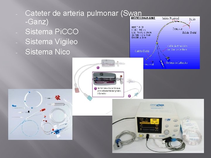 - Cateter de arteria pulmonar (Swan -Ganz) Sistema Pi. CCO Sistema Vigileo Sistema Nico