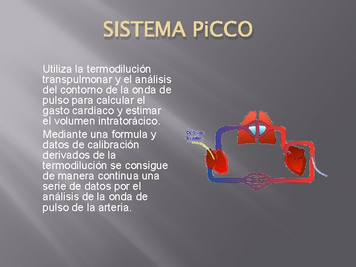 SISTEMA Pi. CCO Utiliza la termodilución transpulmonar y el análisis del contorno de la