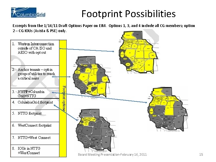 Footprint Possibilities Excerpts from the 1/14/11 Draft Options Paper on EIM. Options 1, 3,