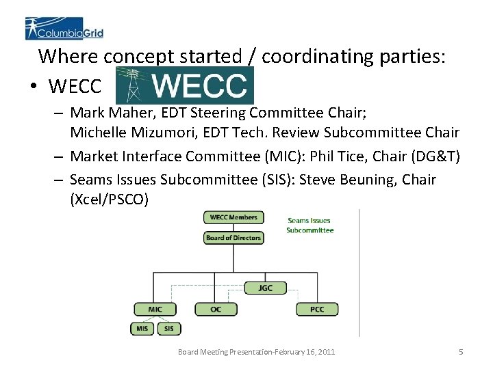 Where concept started / coordinating parties: • WECC – Mark Maher, EDT Steering Committee