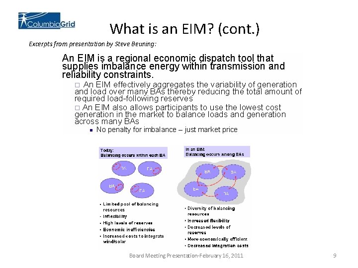 What is an EIM? (cont. ) Excerpts from presentation by Steve Beuning: Board Meeting