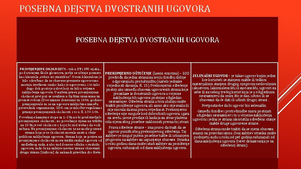 POSEBNA DEJSTVA DVOSTRANIH UGOVORA PROMIJENJENE OKOLNOSTI – tek u XV i XVI vijeku ,