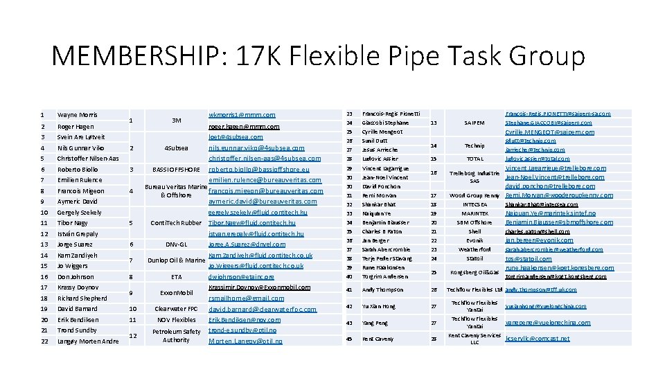 MEMBERSHIP: 17 K Flexible Pipe Task Group 1 Wayne Morris 2 Roger Hagen 3