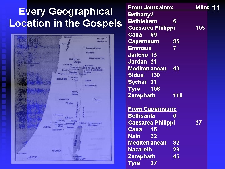 Every Geographical Location in the Gospels From Jerusalem: Bethany 2 Bethlehem 6 Caesarea Philippi