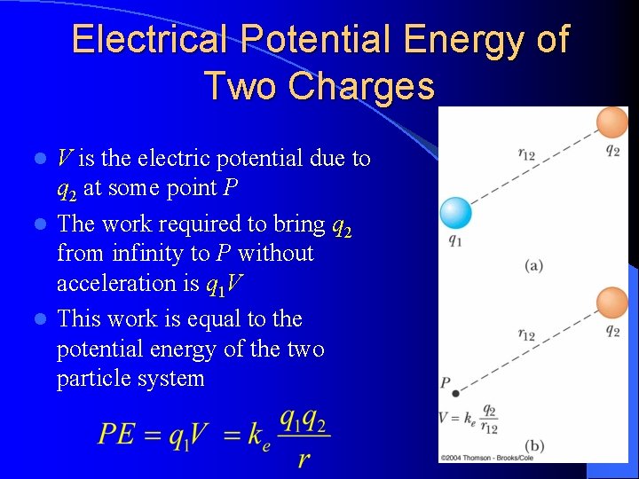 Electrical Potential Energy of Two Charges V is the electric potential due to q