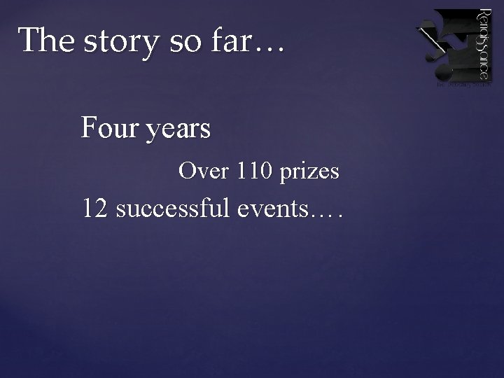 The story so far… Four years Over 110 prizes 12 successful events…. 